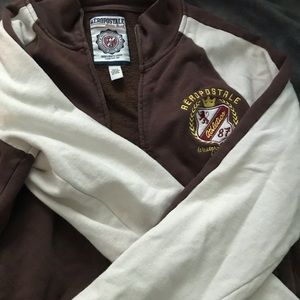 aeropostale athletics 87’ jacket one of a kind, size medium, brown and white
